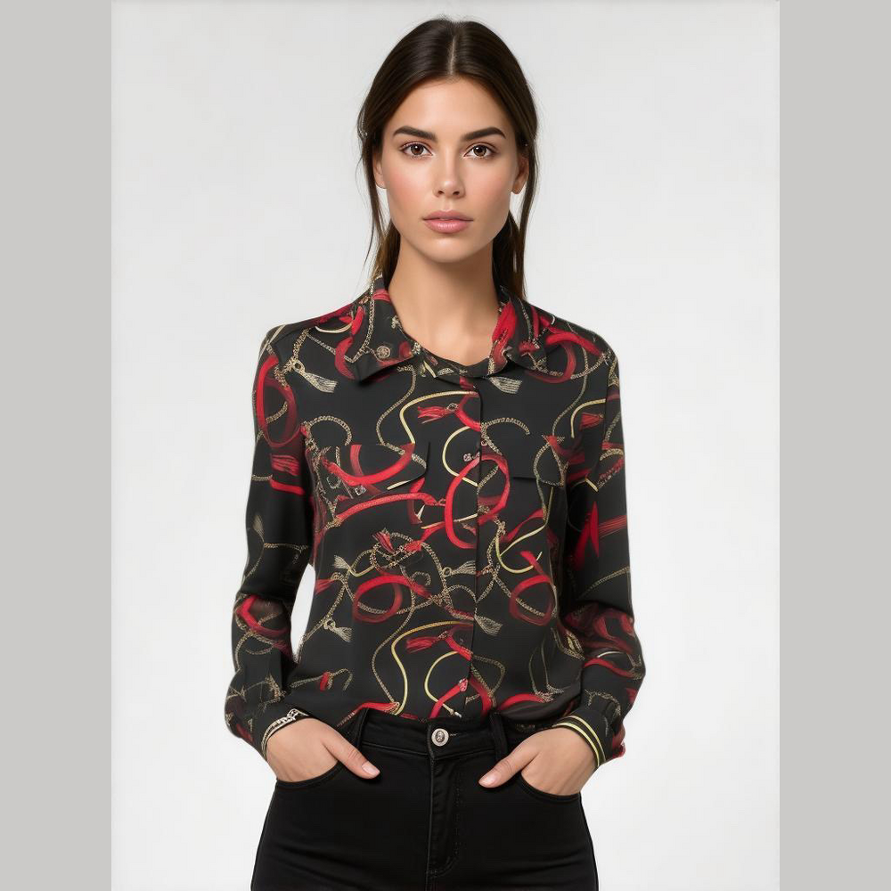 CAFE Marrakesh 1980s Blouse Red Gold Black Vintage Size Medium